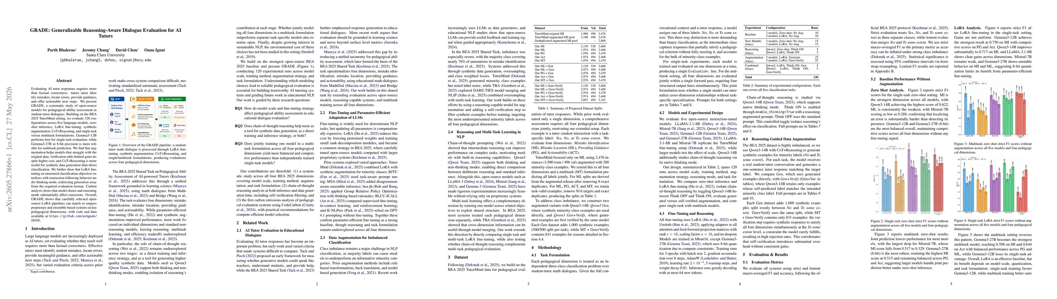 Thumbnail for GRADE: Generalizable Reasoning-Aware Dialogue Evaluation for AI Tutors