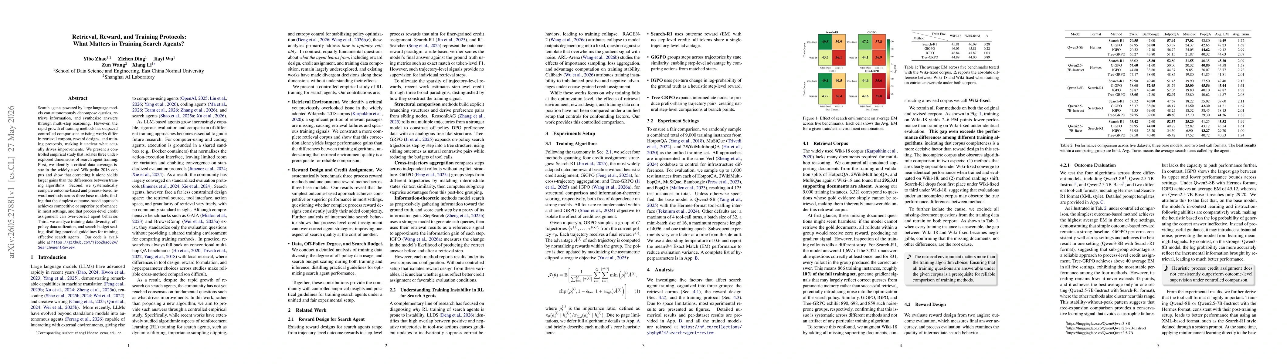 Thumbnail for Retrieval, Reward, and Training Protocols: What Matters in Training Search Agents?