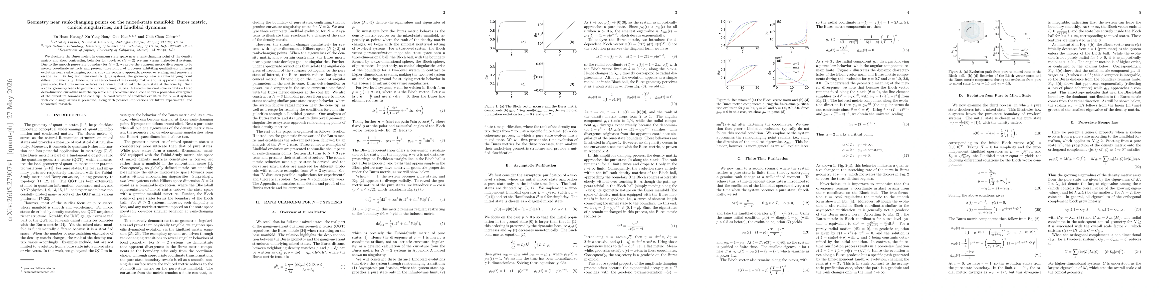 Thumbnail for Geometry near rank-changing points on the mixed-state manifold: Bures metric, conical singularities, and Lindblad dynamics