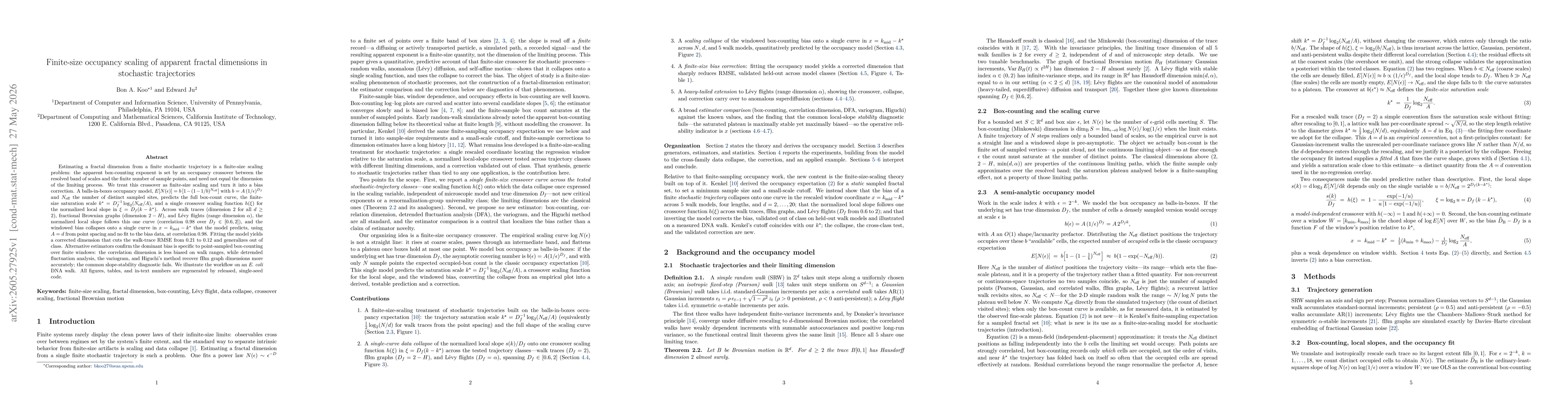 Thumbnail for Finite-size occupancy scaling of apparent fractal dimensions in stochastic trajectories