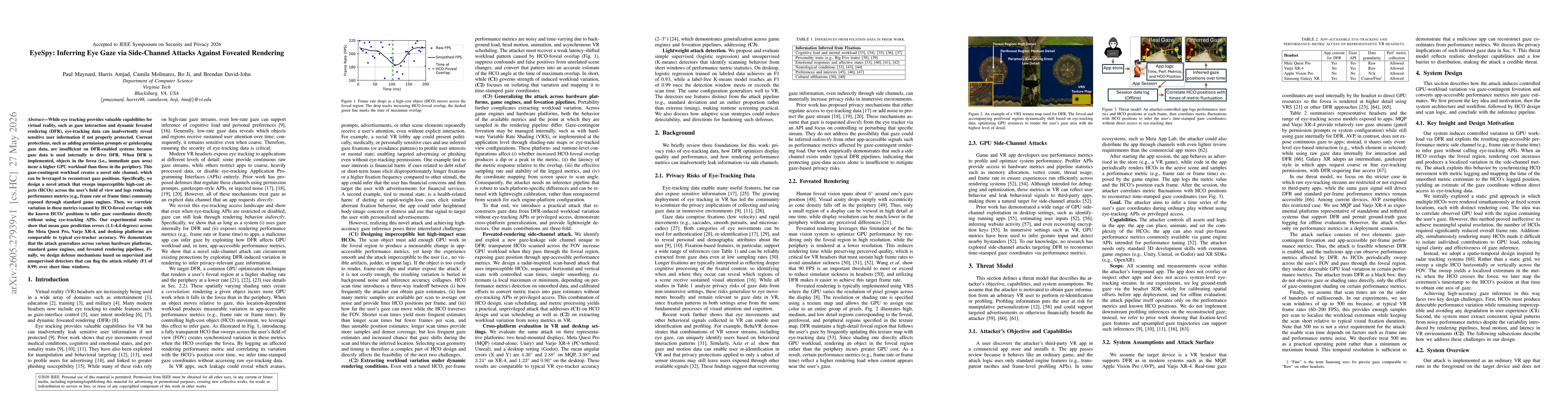 Thumbnail for EyeSpy: Inferring Eye Gaze via Side-Channel Attacks Against Foveated Rendering