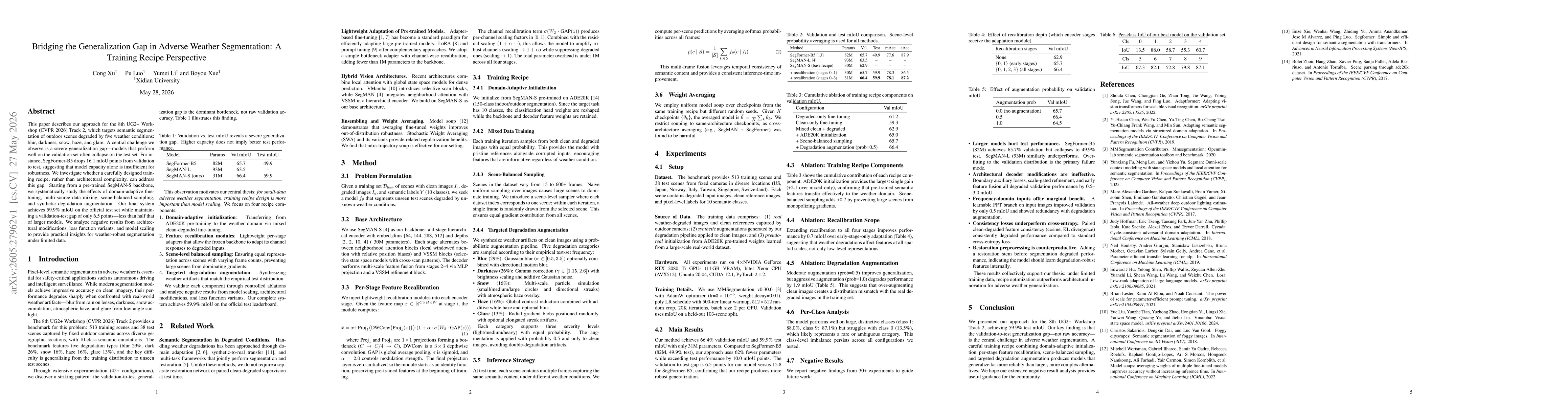 Thumbnail for Bridging the Generalization Gap in Adverse Weather Segmentation: A Training Recipe Perspective