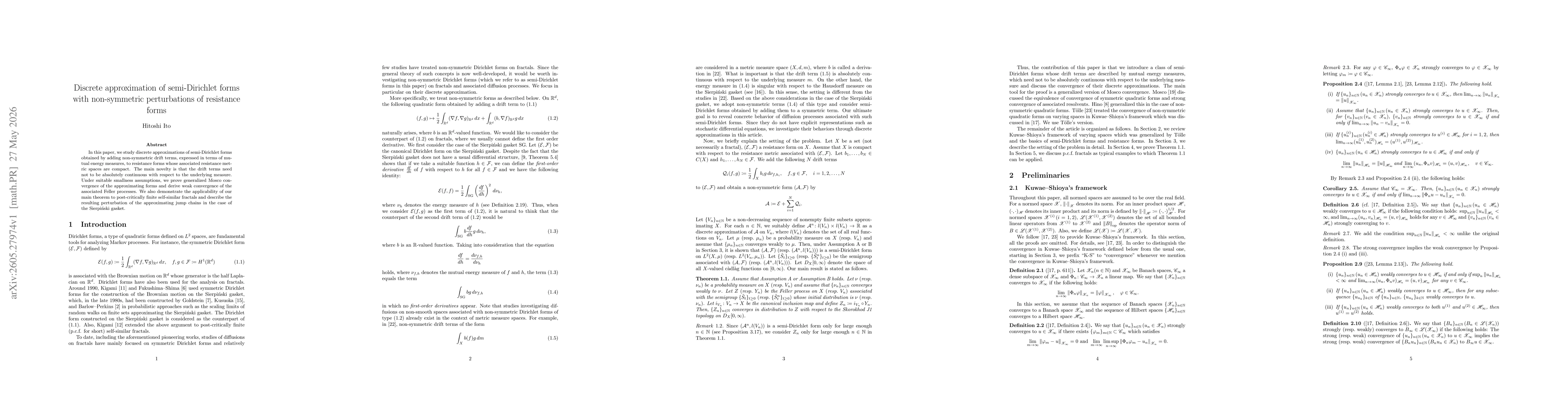 Thumbnail for Discrete approximation of semi-Dirichlet forms with non-symmetric perturbations of resistance forms