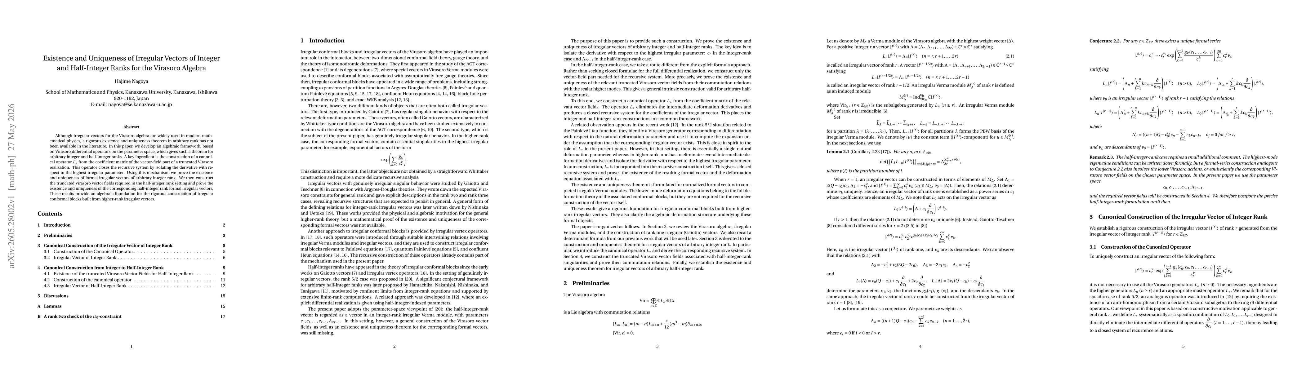 Thumbnail for Existence and Uniqueness of Irregular Vectors of Integer and Half-Integer Ranks for the Virasoro Algebra