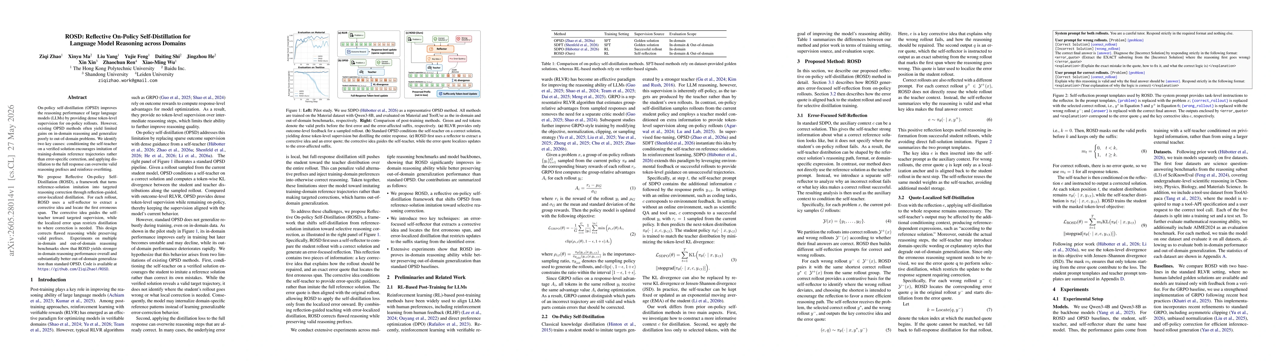 Thumbnail for ROSD: Reflective On-Policy Self-Distillation for Language Model Reasoning across Domains