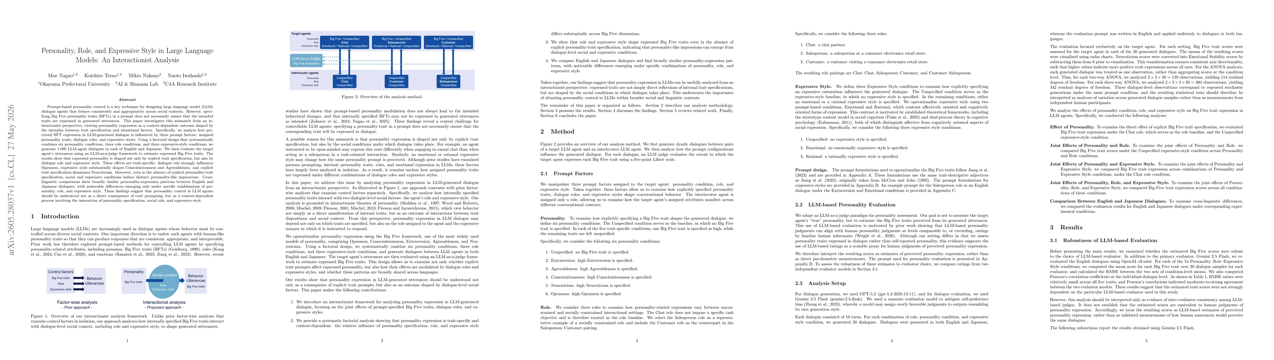 Thumbnail for Personality, Role, and Expressive Style in Large Language Models: An Interactionist Analysis