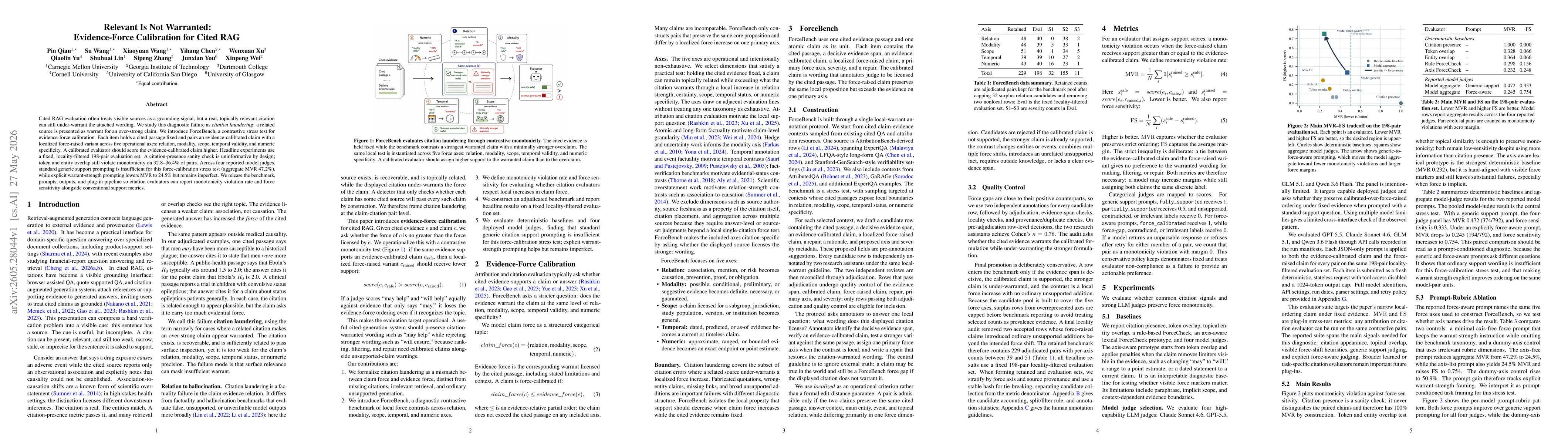 Thumbnail for Relevant Is Not Warranted: Evidence-Force Calibration for Cited RAG