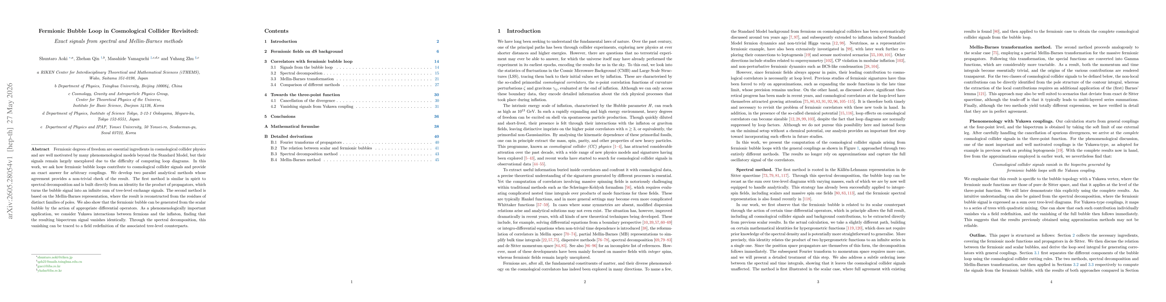Thumbnail for Fermionic Bubble Loop in Cosmological Collider Revisited: Exact signals from spectral and Mellin-Barnes methods