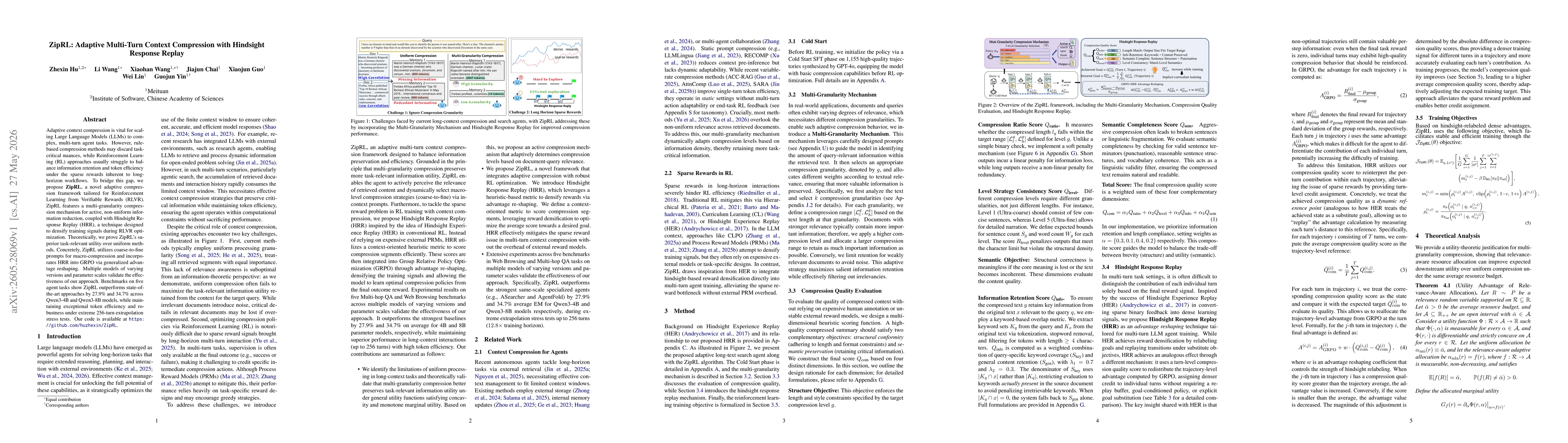Thumbnail for ZipRL: Adaptive Multi-Turn Context Compression with Hindsight Response Replay