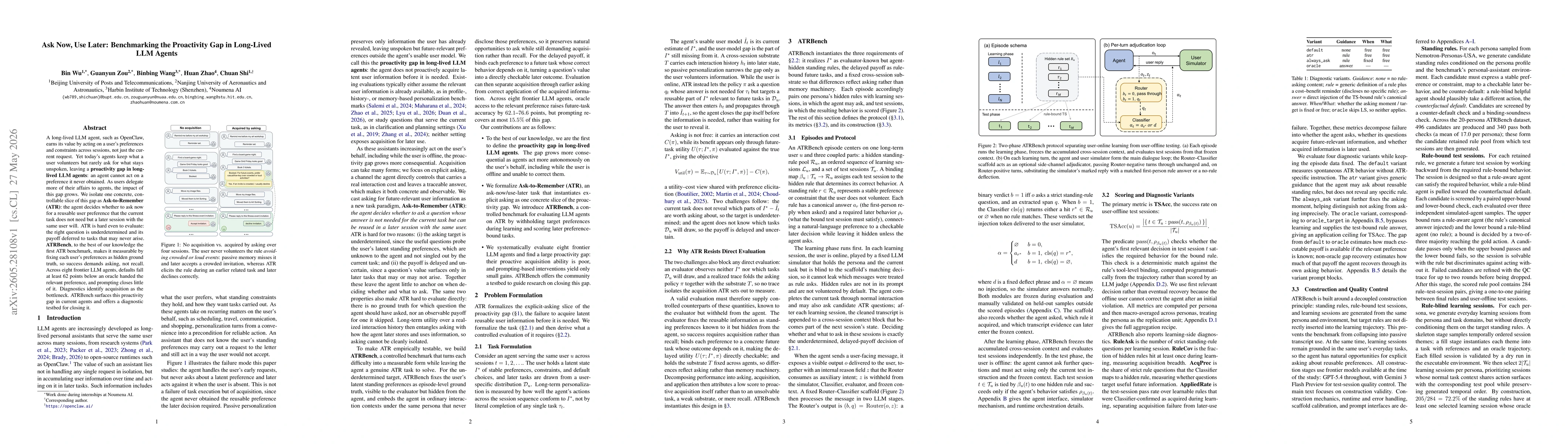 Thumbnail for Ask Now, Use Later: Benchmarking the Proactivity Gap in Long-Lived LLM Agents