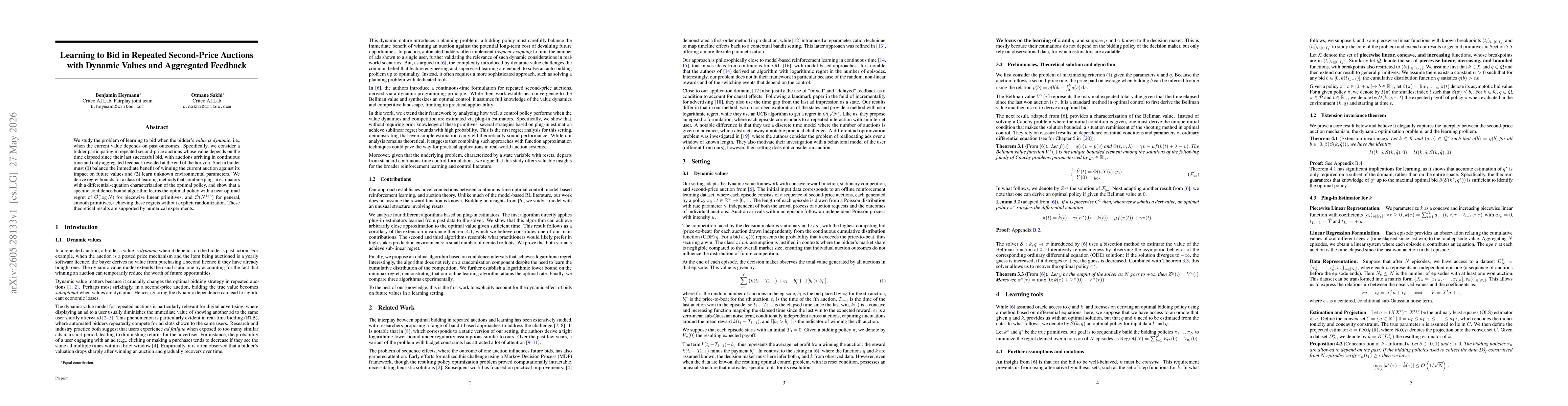 Thumbnail for Learning to Bid in Repeated Second-Price Auctions with Dynamic Values and Aggregated Feedback