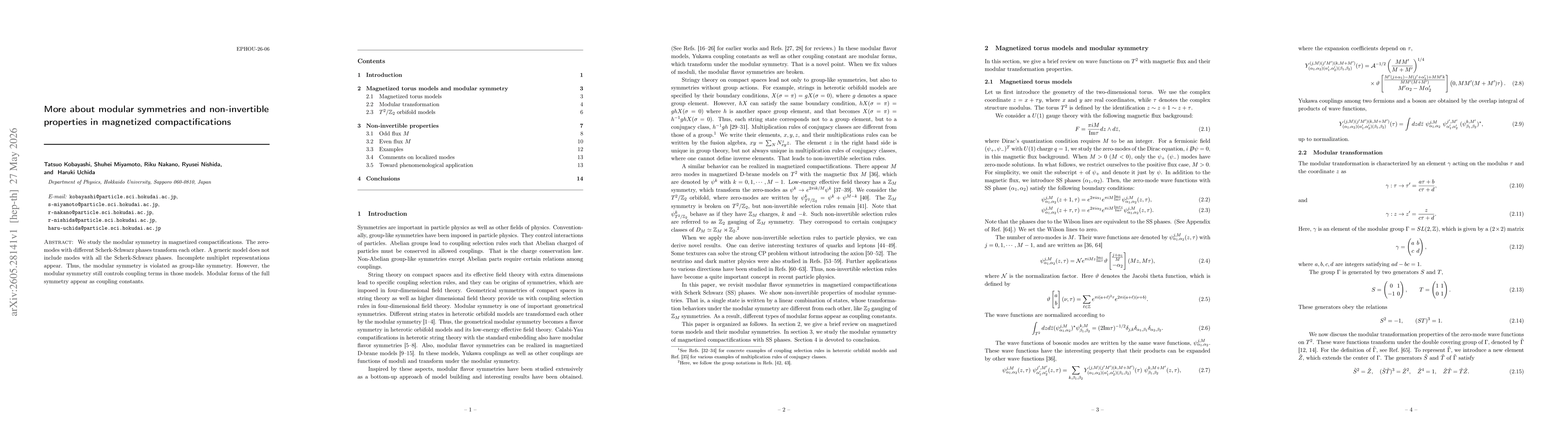 Thumbnail for More about modular symmetries and non-invertible properties in magnetized compactifications