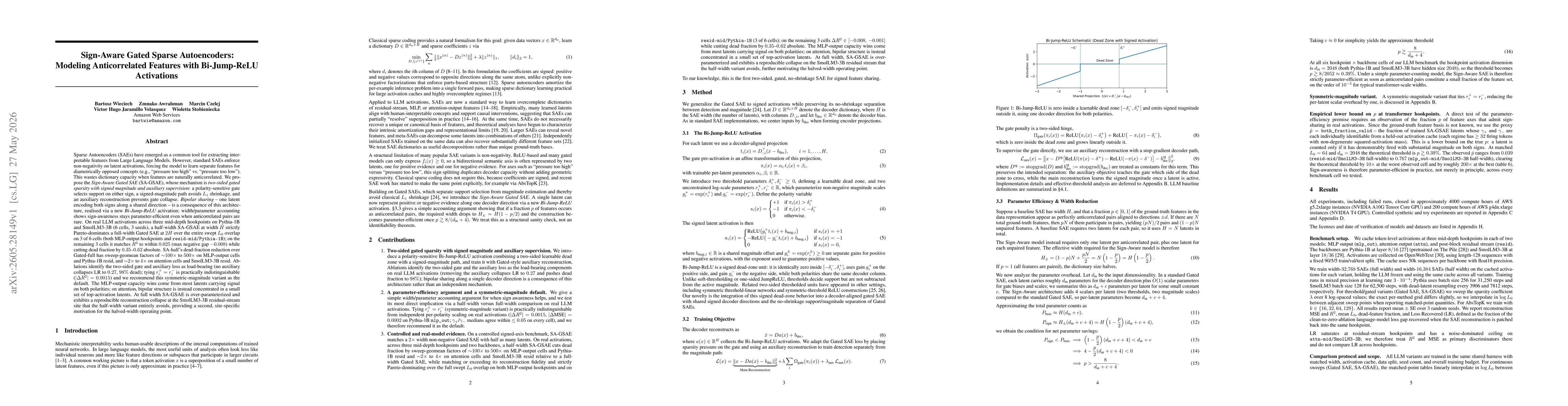 Thumbnail for Sign-Aware Gated Sparse Autoencoders: Modeling Anticorrelated Features with Bi-Jump-ReLU Activations
