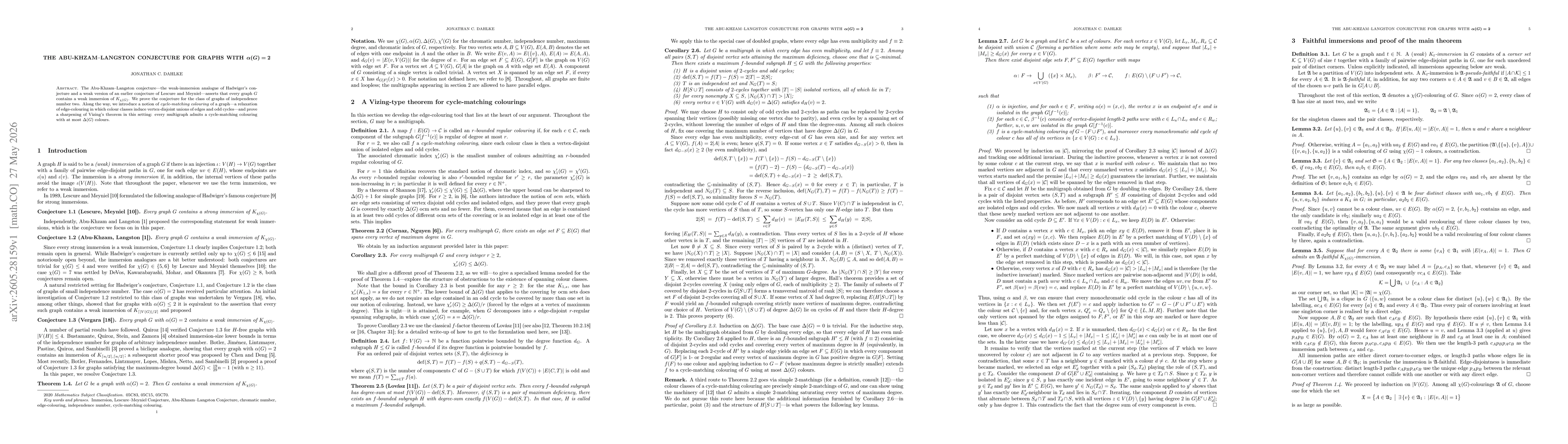 Thumbnail for The Abu-Khzam$\unicode{x2013}$Langston Conjecture for Graphs with $α(G) = 2$