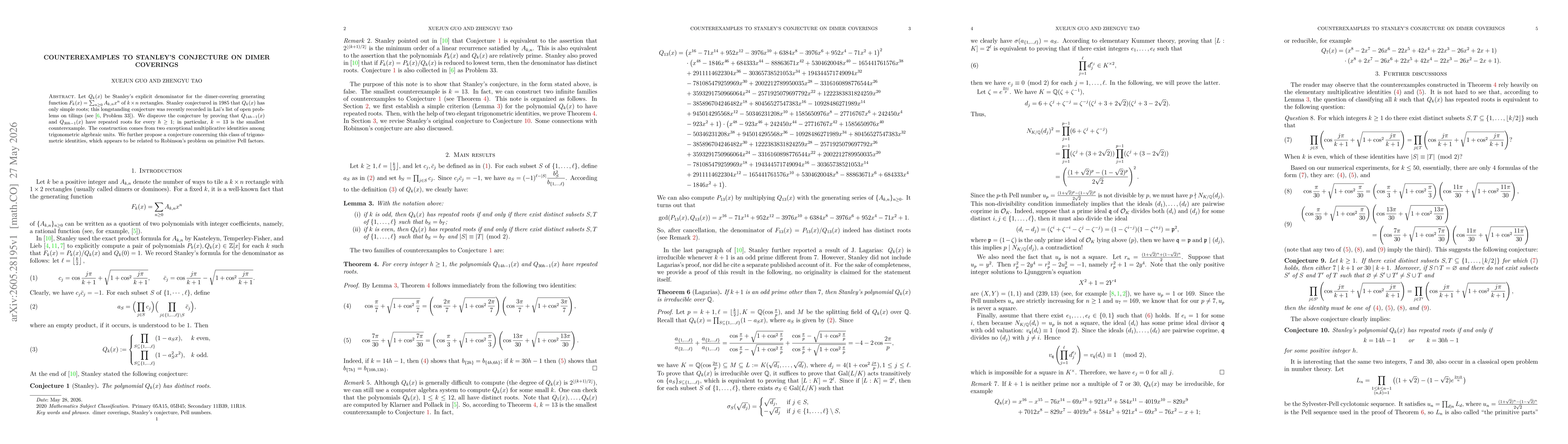 Thumbnail for Counterexamples to Stanley's conjecture on dimer coverings