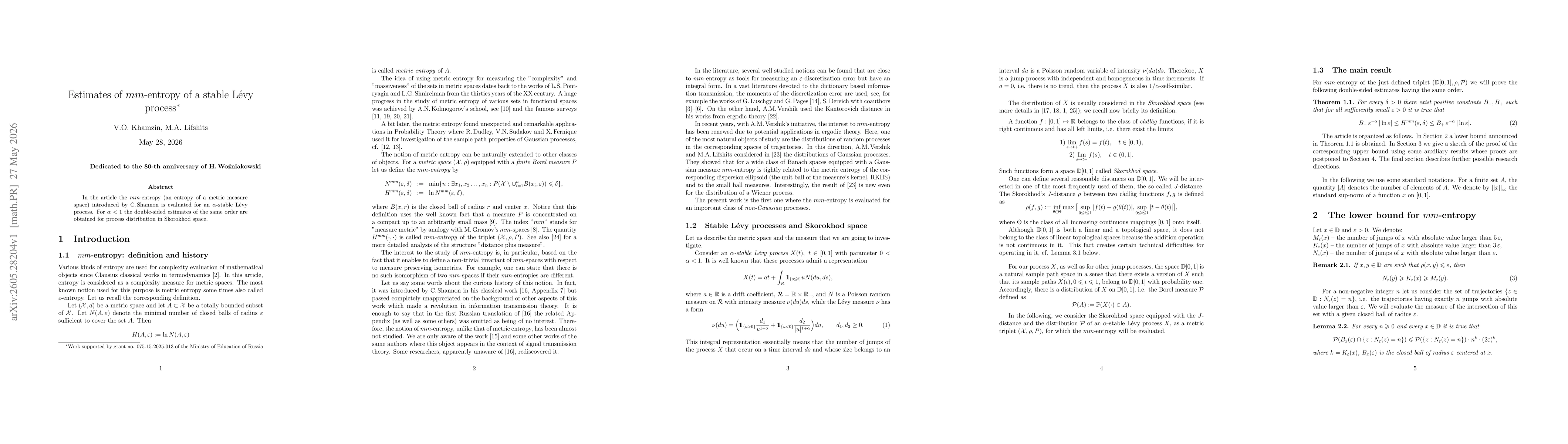 Thumbnail for Estimates of $mm$-entropy of a stable Lévy process