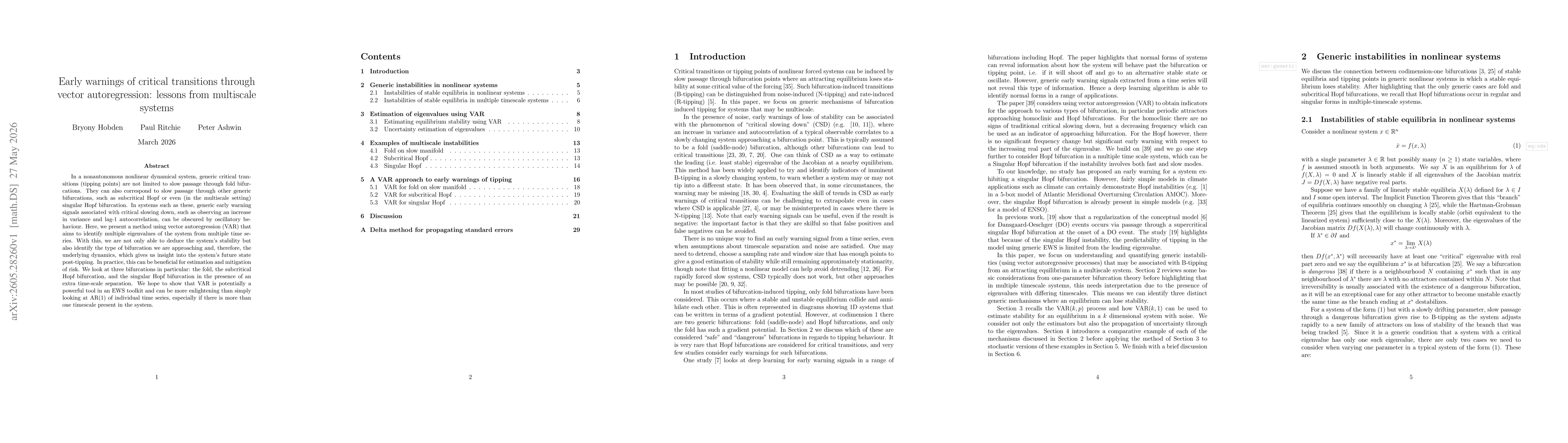 Thumbnail for Early warnings of critical transitions through vector autoregression: lessons from multiscale systems