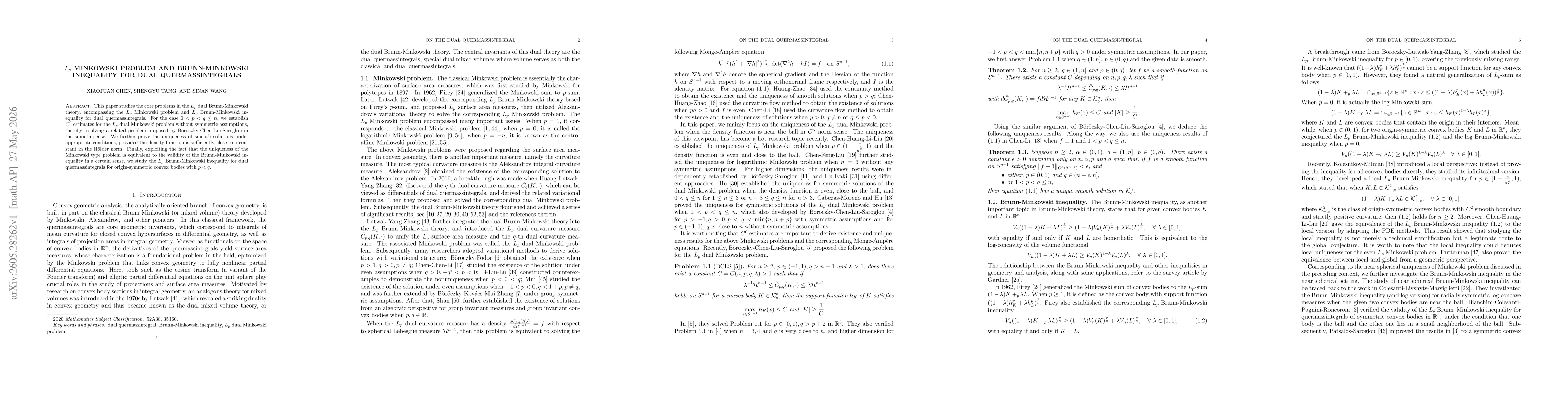 Thumbnail for $L_p$ Minkowski problem and Brunn-Minkowski inequality for dual quermassintegrals