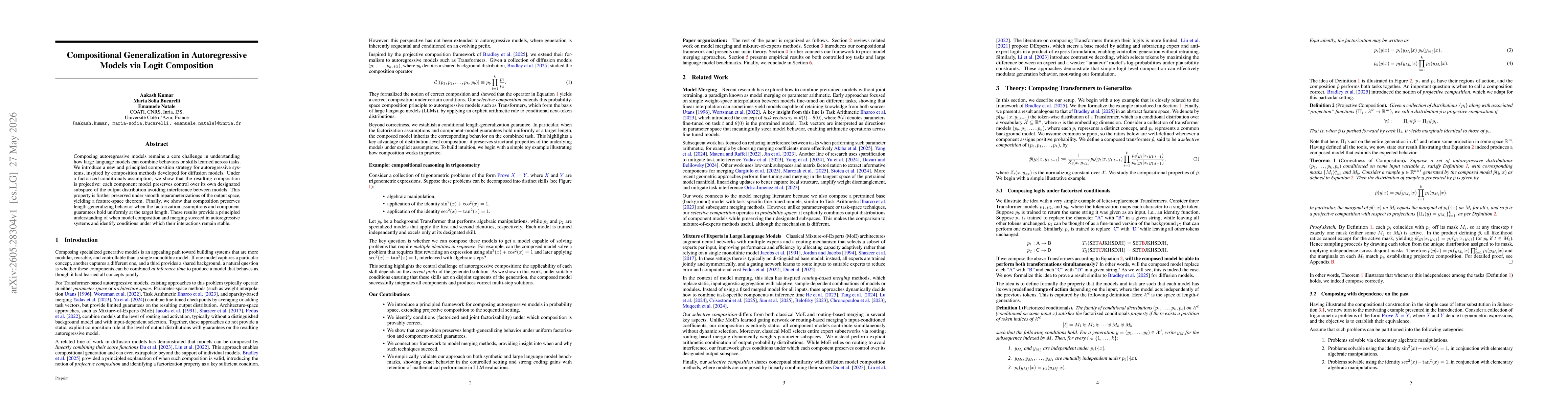 Thumbnail for Compositional Generalization in Autoregressive Models via Logit Composition