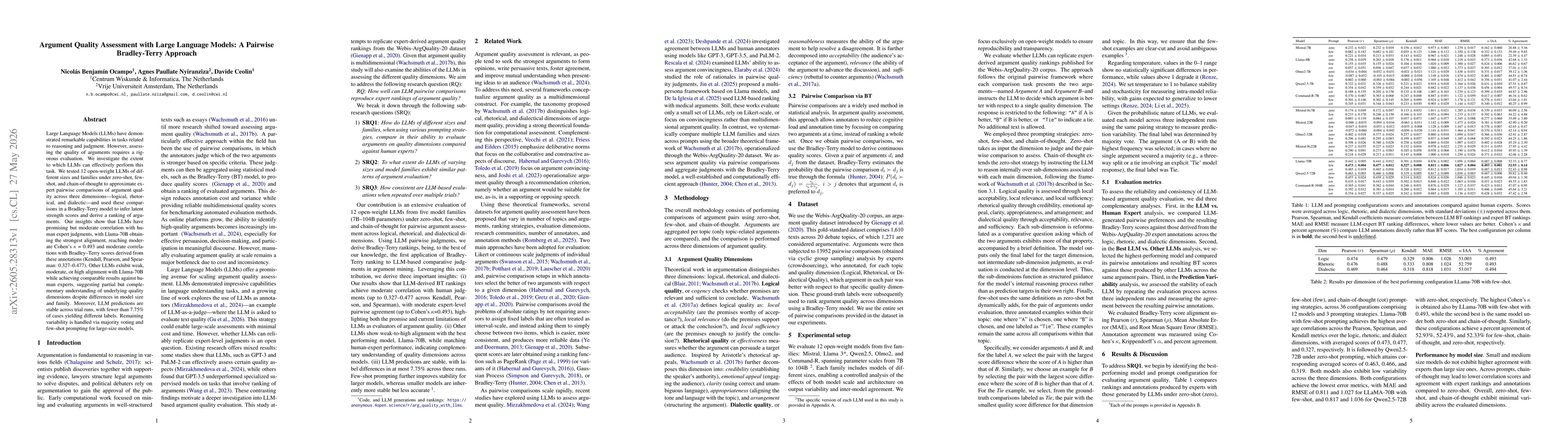 Thumbnail for Argument Quality Assessment with Large Language Models: A Pairwise Bradley-Terry Approach