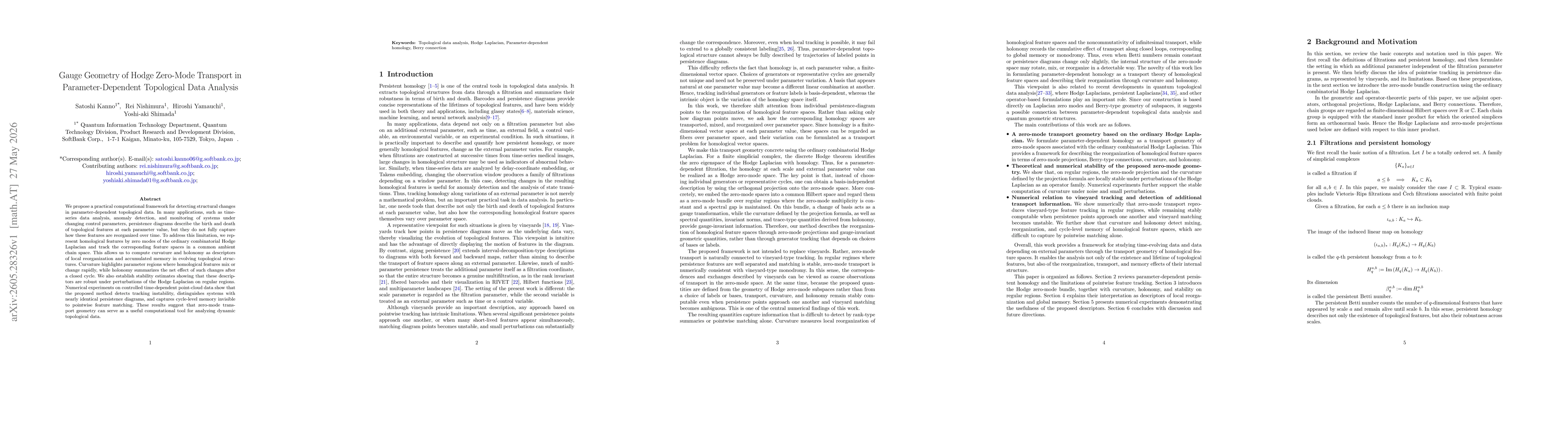 Thumbnail for Gauge Geometry of Hodge Zero-Mode Transport in Parameter-Dependent Topological Data Analysis