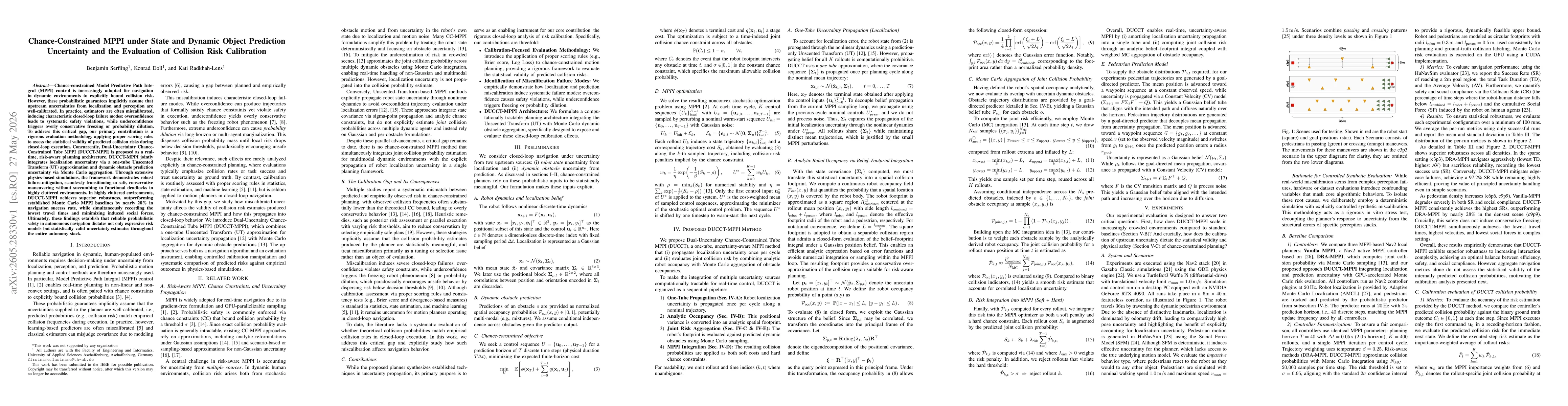 Thumbnail for Chance-Constrained MPPI under State and Dynamic Object Prediction Uncertainty and the Evaluation of Collision Risk Calibration