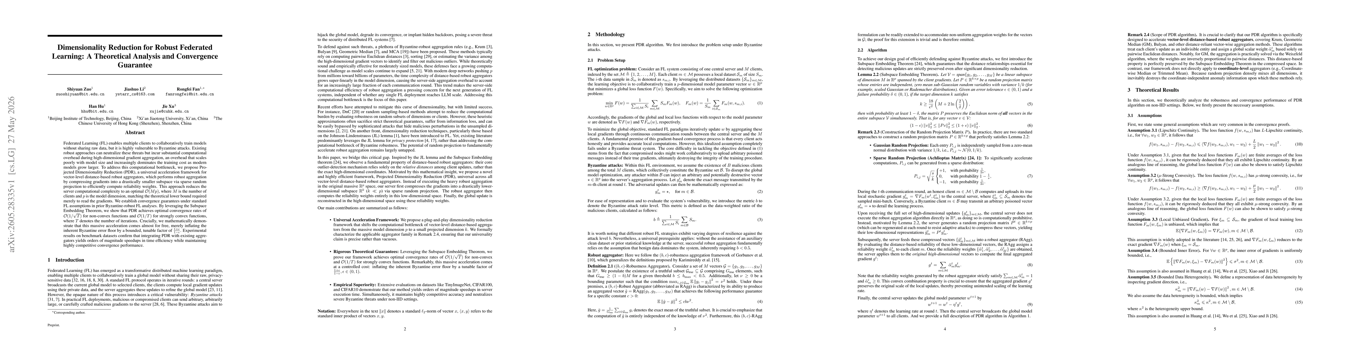 Thumbnail for Dimensionality Reduction for Robust Federated Learning: A Theoretical Analysis and Convergence Guarantee