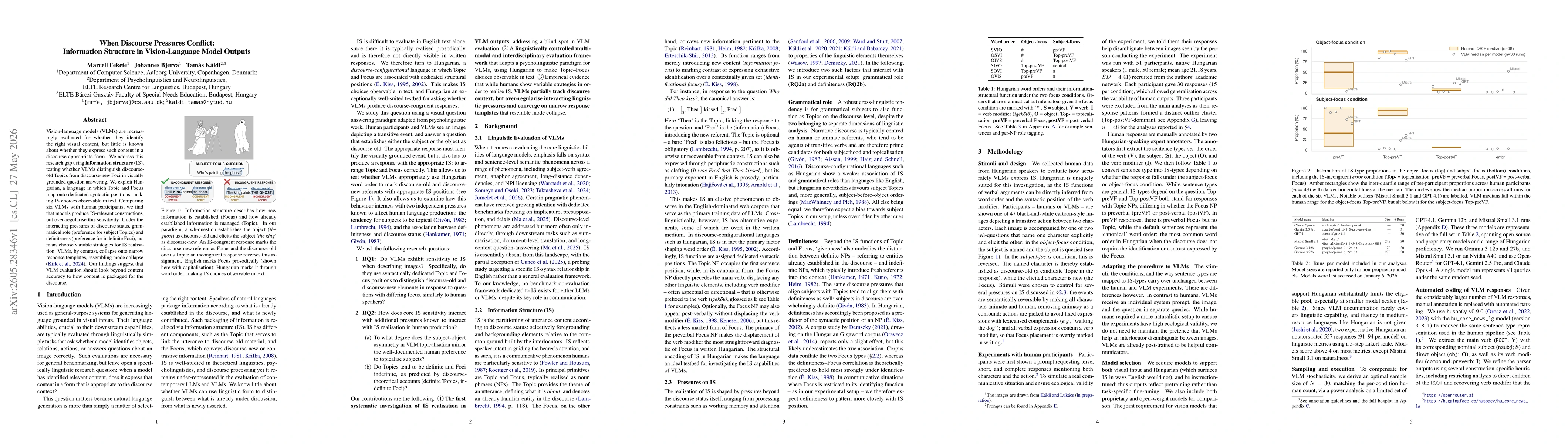 Thumbnail for When Discourse Pressures Conflict: Information Structure in Vision-Language Model Outputs