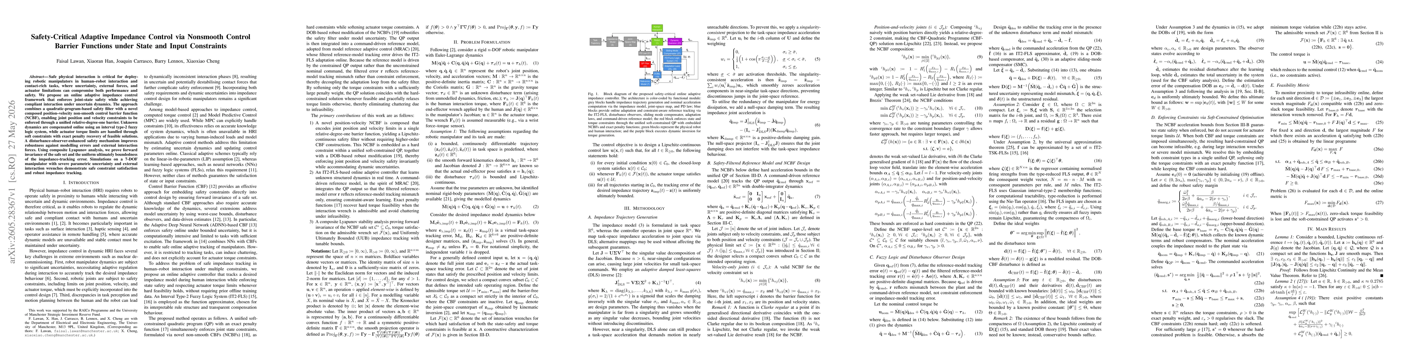 Thumbnail for Safety-Critical Adaptive Impedance Control via Nonsmooth Control Barrier Functions under State and Input Constraints