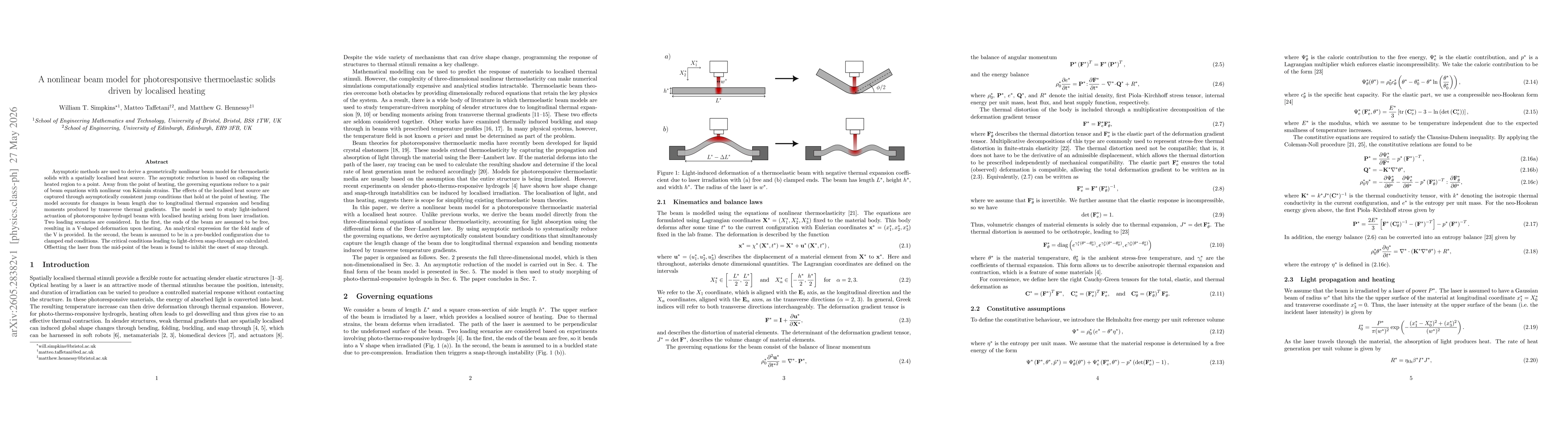 Thumbnail for A nonlinear beam model for photoresponsive thermoelastic solids driven by localised heating