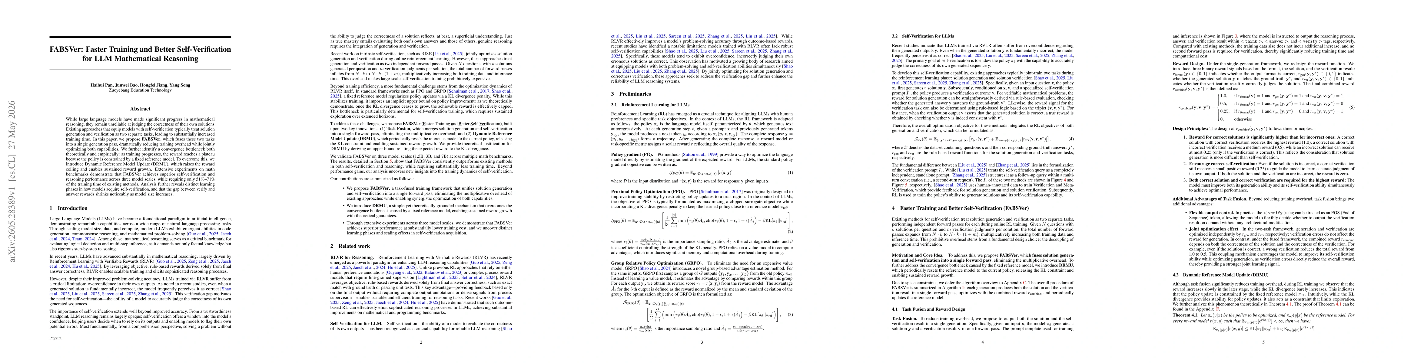 Thumbnail for FABSVer: Faster Training and Better Self-Verification for LLM Mathematical Reasoning