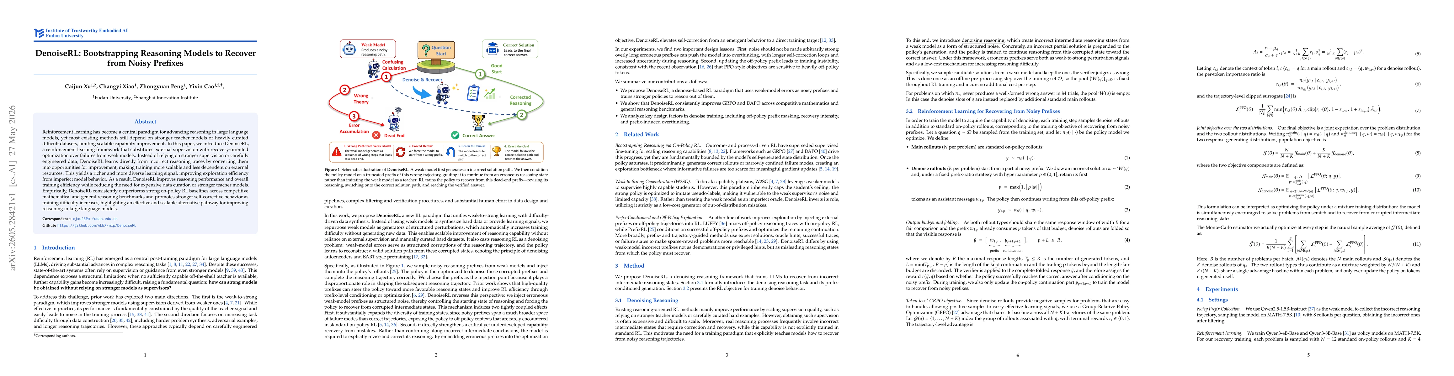 Thumbnail for DenoiseRL: Bootstrapping Reasoning Models to Recover from Noisy Prefixes