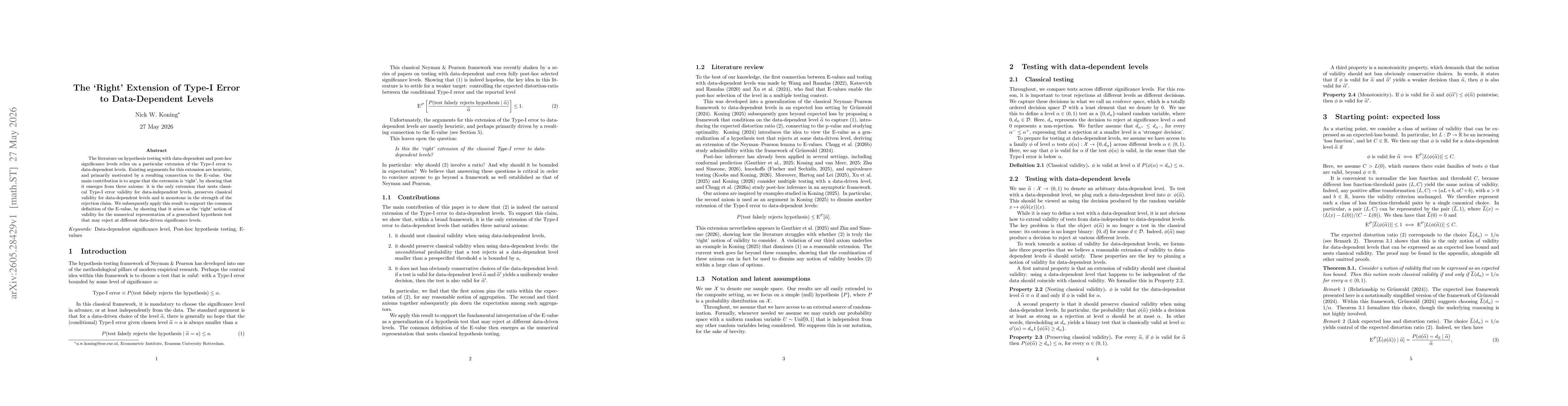 Thumbnail for The 'Right' Extension of Type-I Error to Data-Dependent Levels