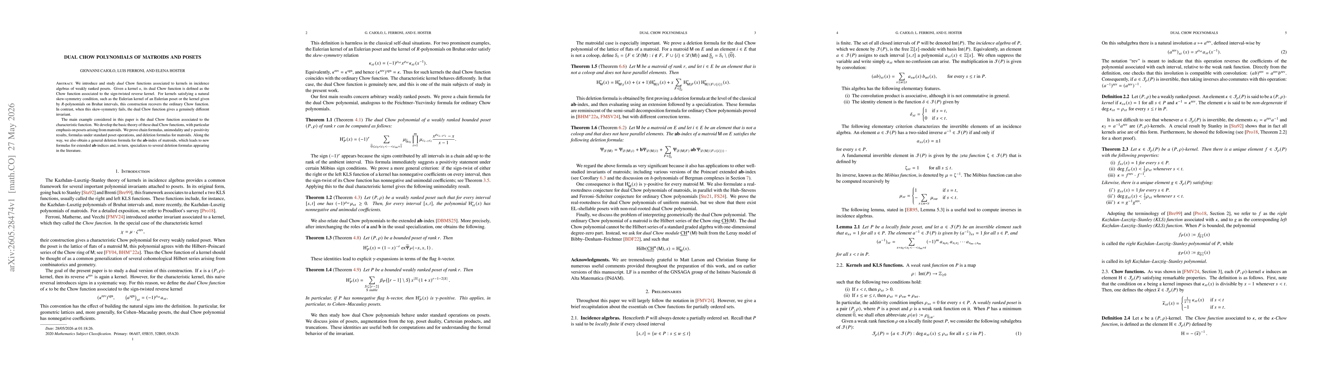 Thumbnail for Dual Chow polynomials of matroids and posets