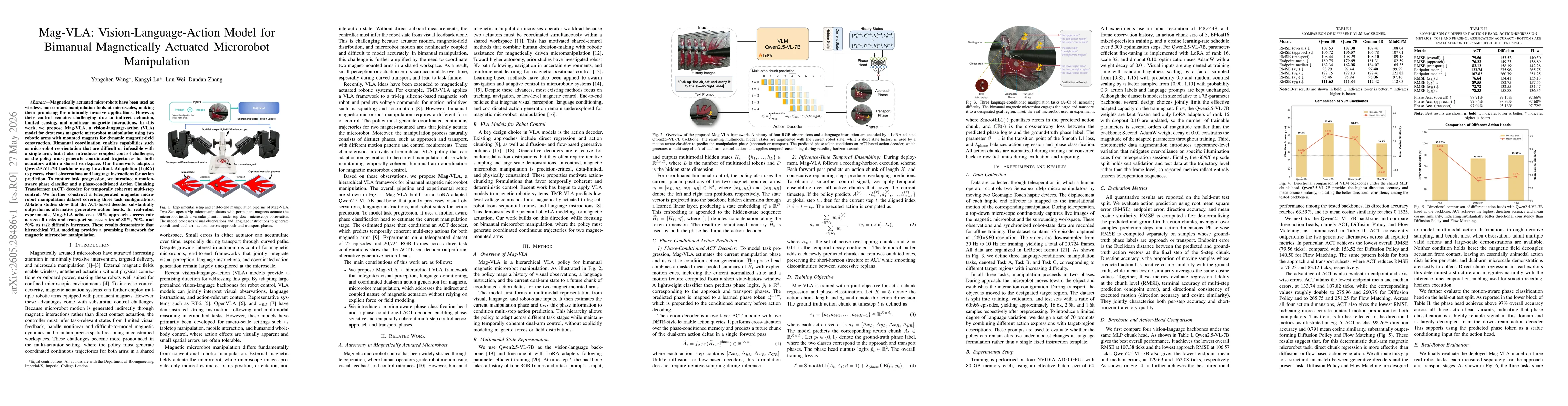 Thumbnail for Mag-VLA: Vision-Language-Action Model for Bimanual Magnetically Actuated Microrobot Manipulation