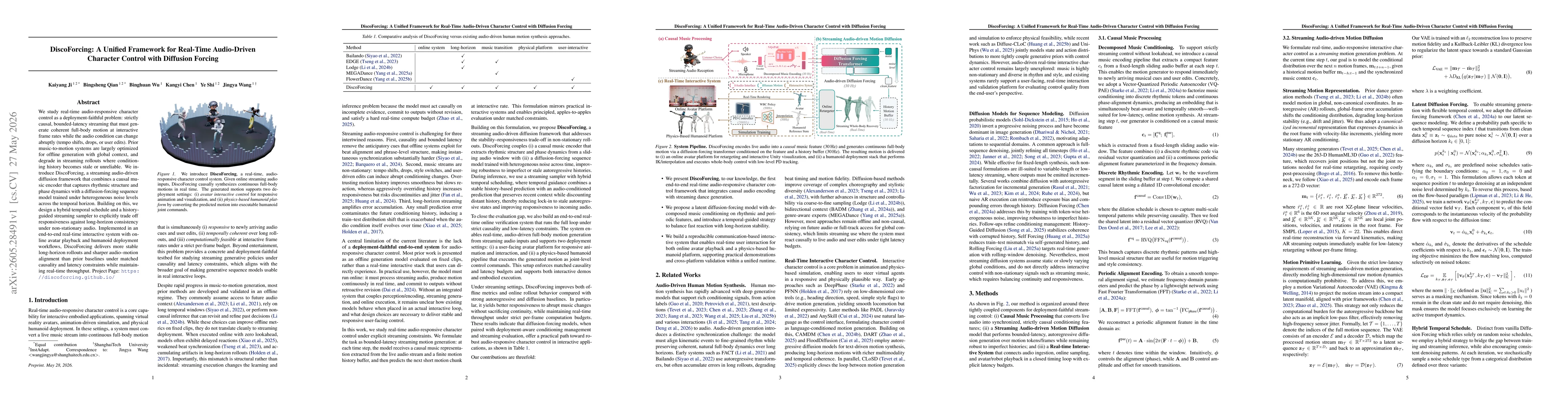 Thumbnail for DiscoForcing: A Unified Framework for Real-Time Audio-Driven Character Control with Diffusion Forcing