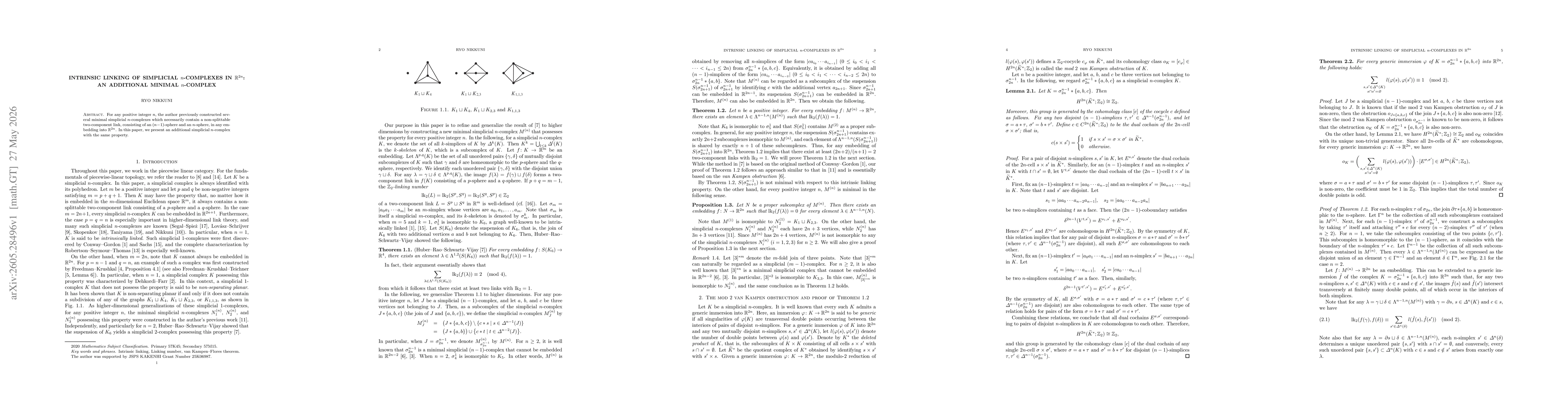 Thumbnail for Intrinsic linking of simplicial $n$-complexes in $\mathbb{R}^{2n}$: An additional minimal $n$-complex