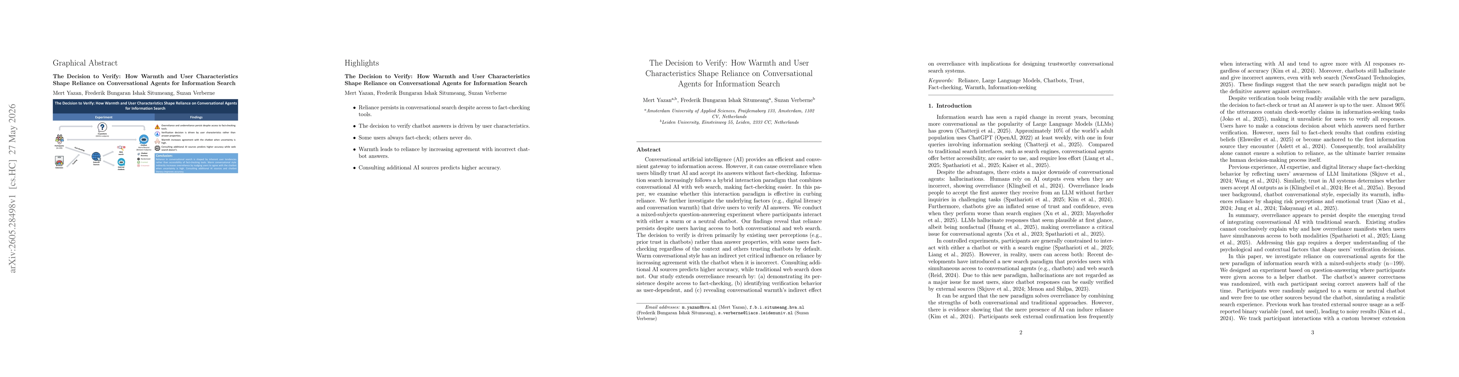 Thumbnail for The Decision to Verify: How Warmth and User Characteristics Shape Reliance on Conversational Agents for Information Search
