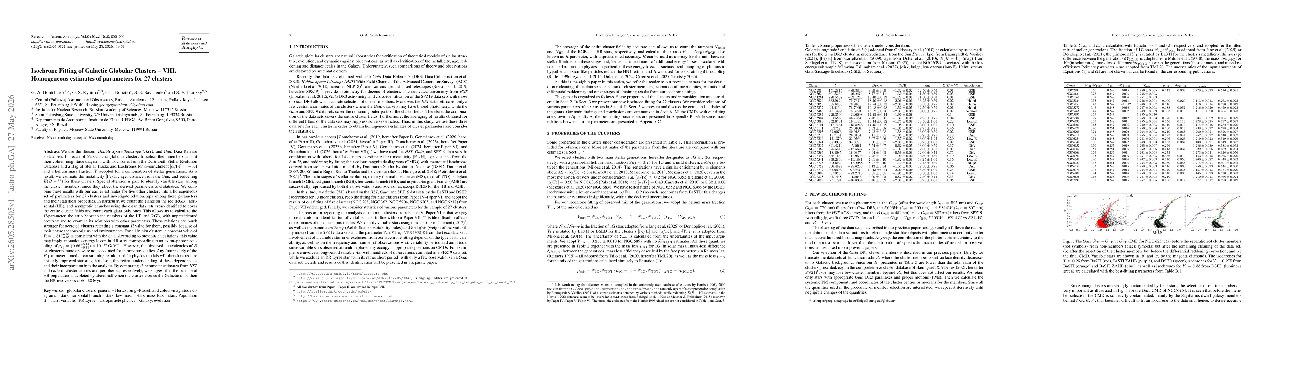 Thumbnail for Isochrone Fitting of Galactic Globular Clusters -- VIII. Homogeneous estimates of parameters for 27 clusters