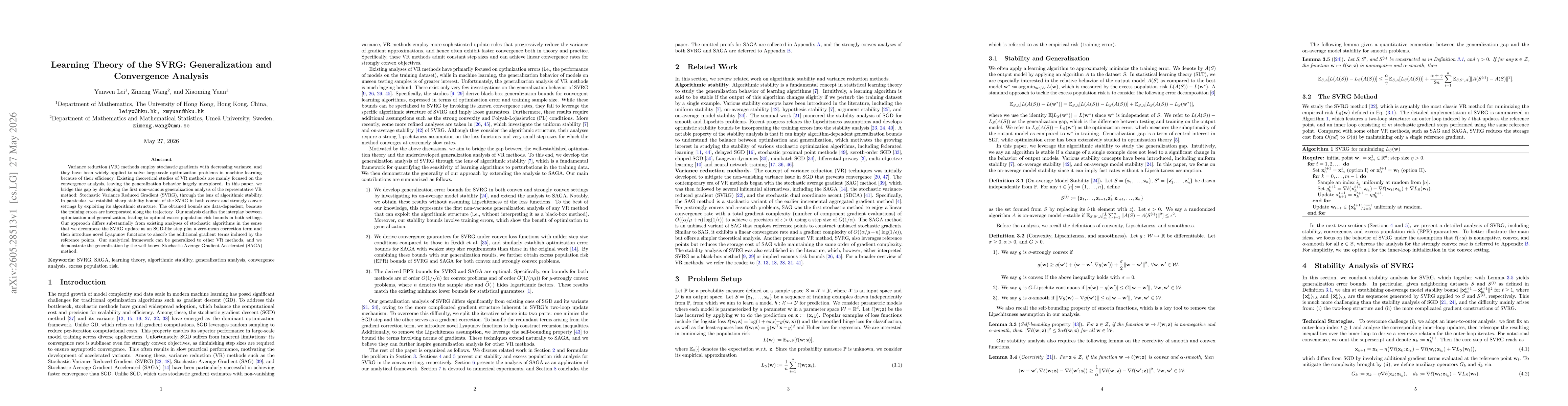 Thumbnail for Learning Theory of the SVRG: Generalization and Convergence Analysis