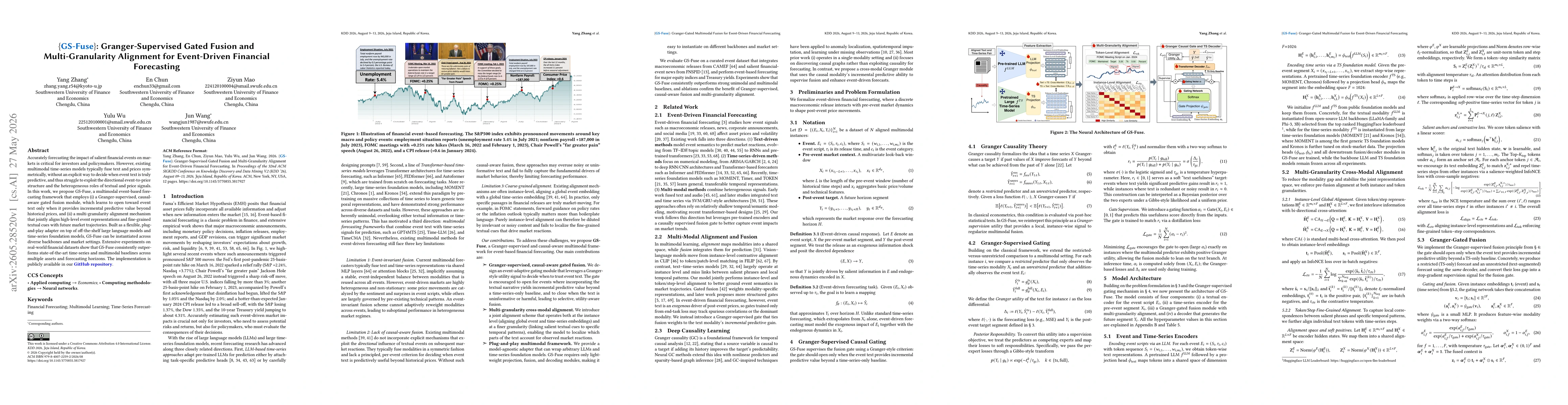 Thumbnail for GS-FUSE: Granger-Supervised Gated Fusion and Multi-Granularity Alignment for Event-Driven Financial Forecasting
