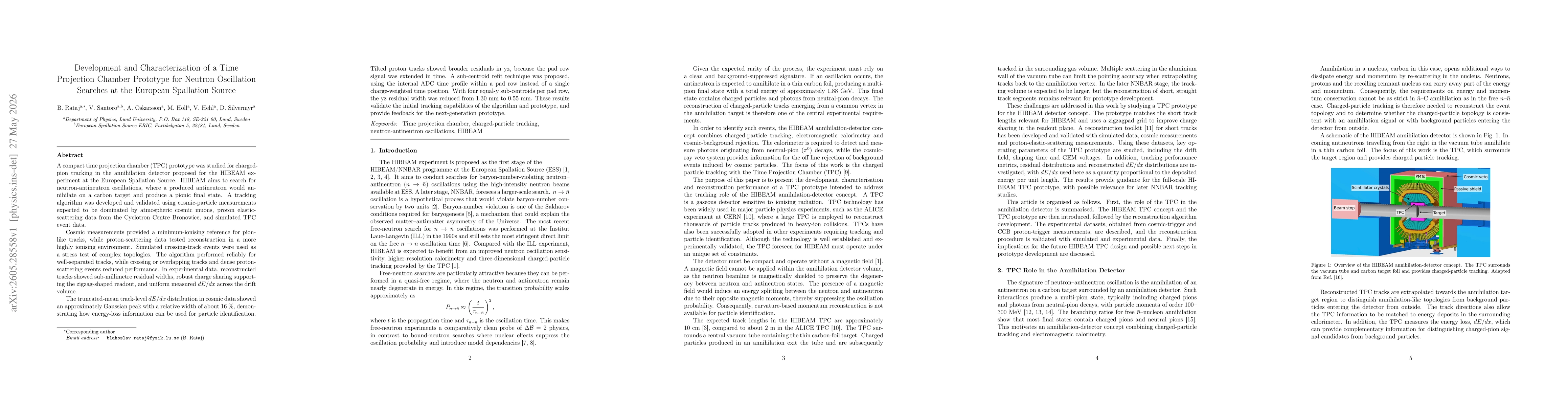 Thumbnail for Development and Characterization of a Time Projection Chamber Prototype for Neutron Oscillation Searches at the European Spallation Source