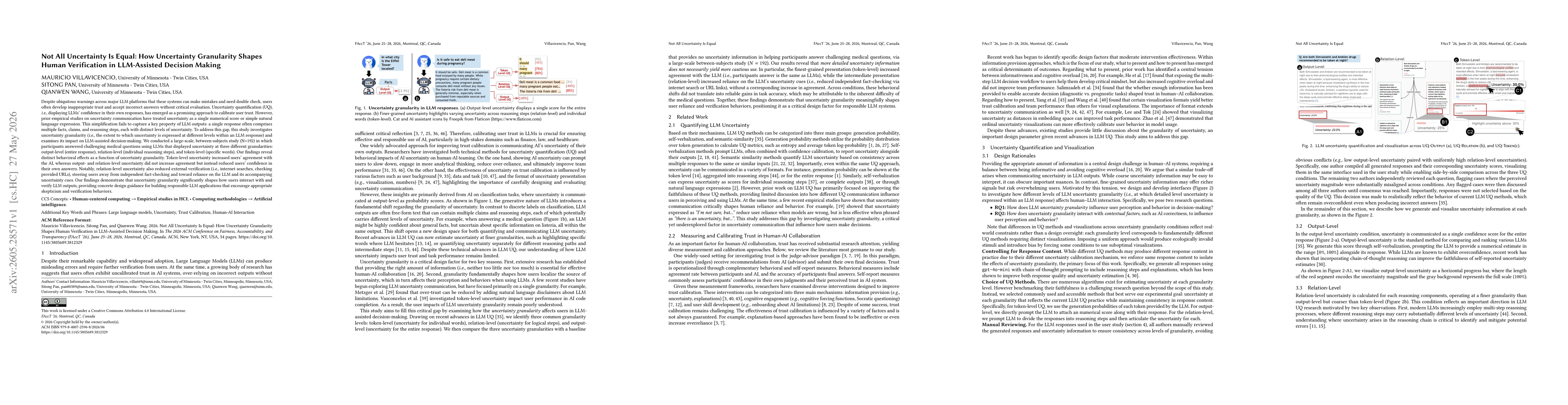 Thumbnail for Not All Uncertainty Is Equal: How Uncertainty Granularity Shapes Human Verification in LLM-Assisted Decision Making
