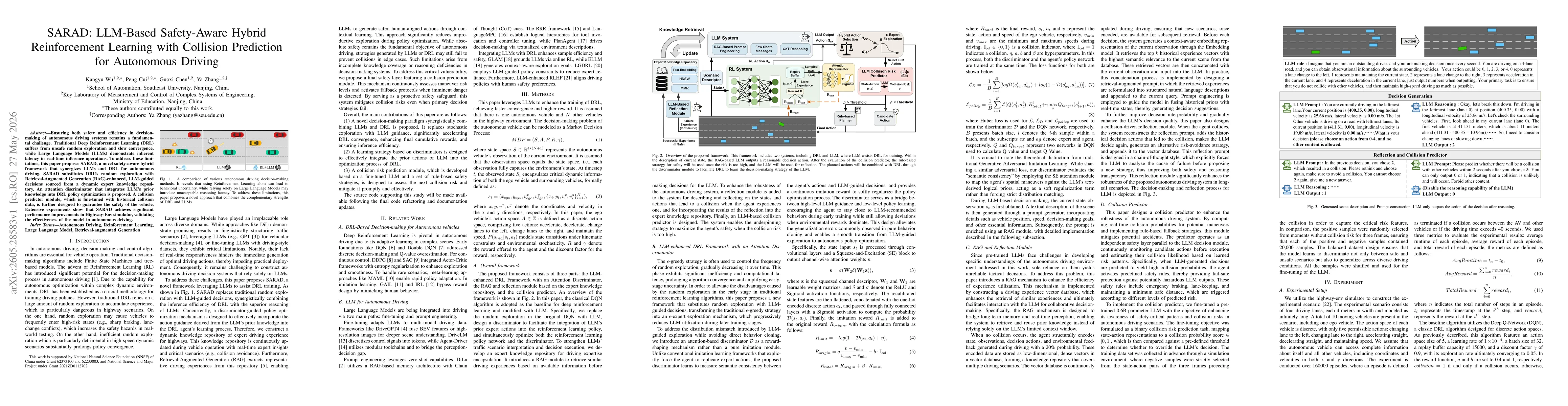Thumbnail for SARAD: LLM-Based Safety-Aware Hybrid Reinforcement Learning with Collision Prediction for Autonomous Driving