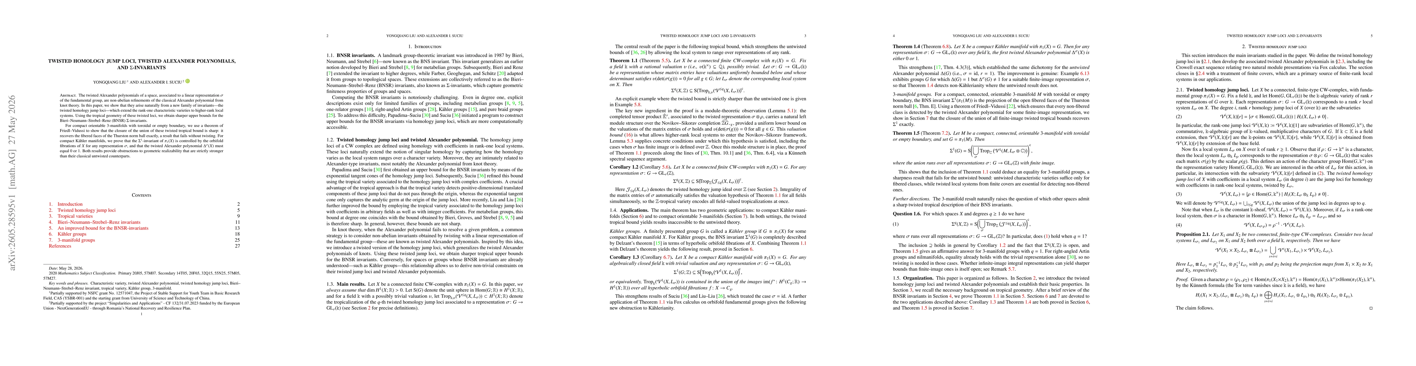 Thumbnail for Twisted homology jump loci, twisted Alexander polynomials, and $Σ$-invariants