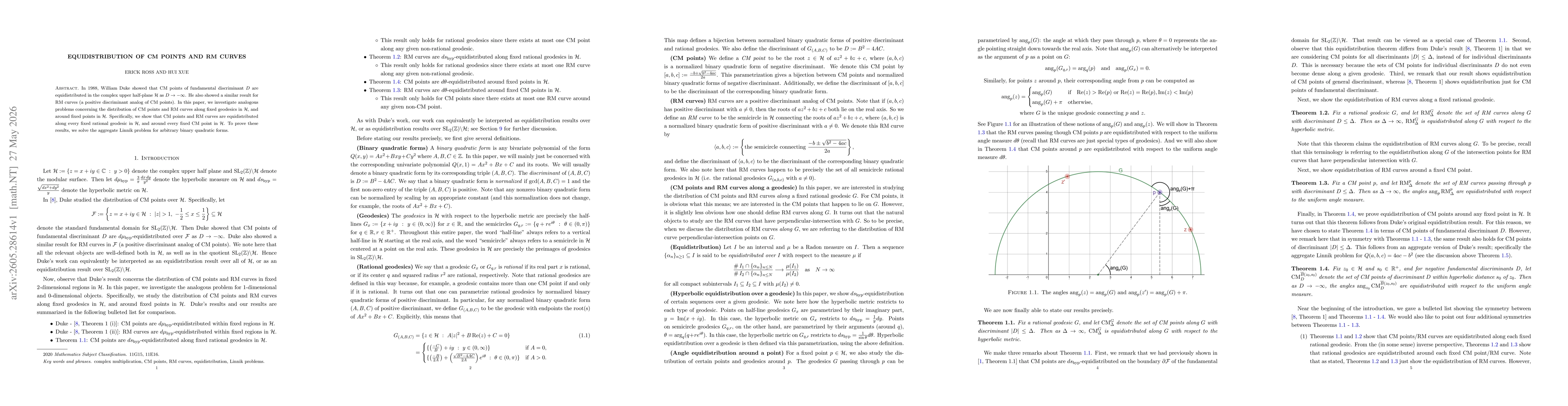 Thumbnail for Equidistribution of CM points and RM curves