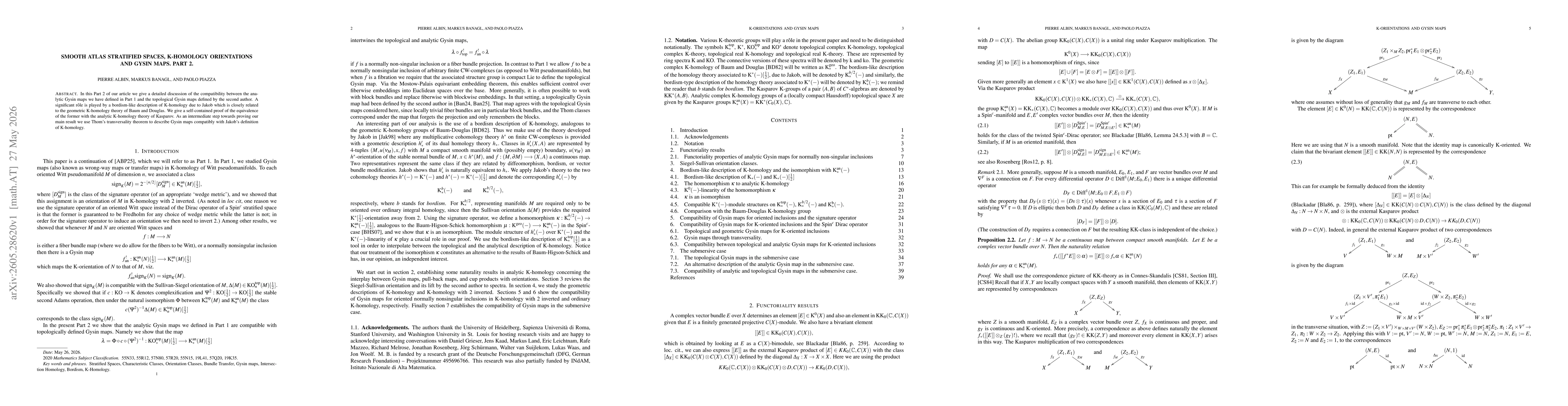 Thumbnail for Smooth atlas stratified spaces, K-Homology Orientations, and Gysin maps. Part 2