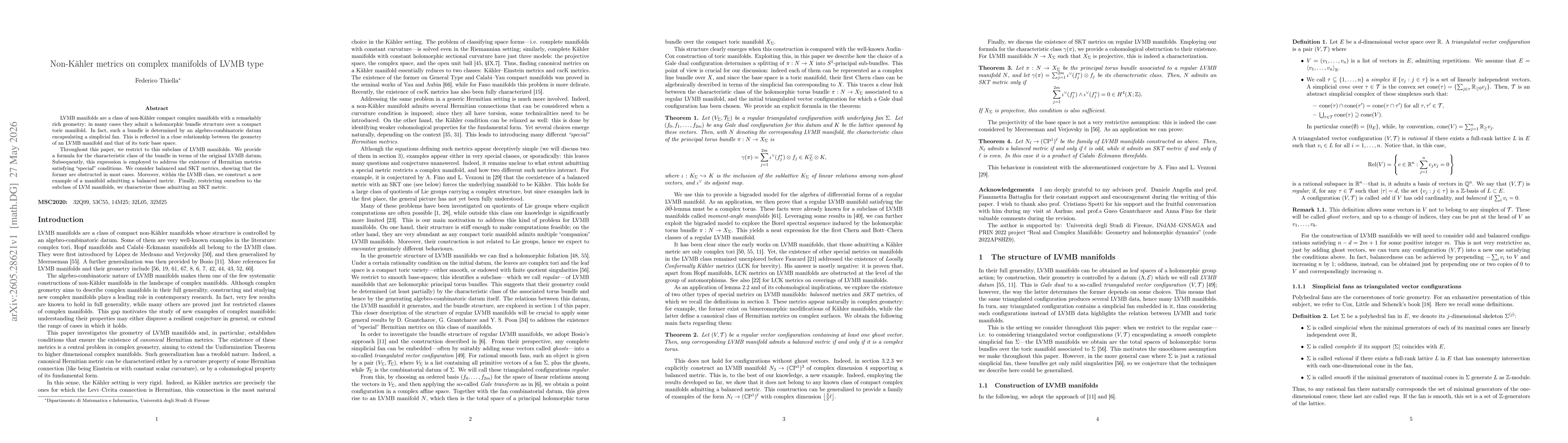Thumbnail for Non-Kähler metrics on complex manifolds of LVMB type