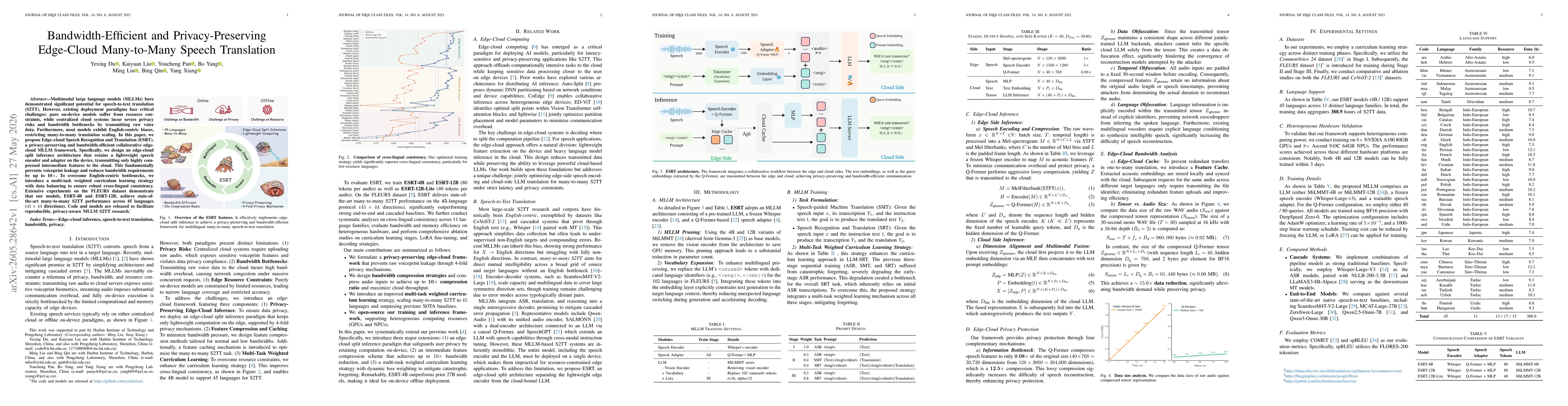 Thumbnail for Bandwidth-Efficient and Privacy-Preserving Edge-Cloud Many-to-Many Speech Translation