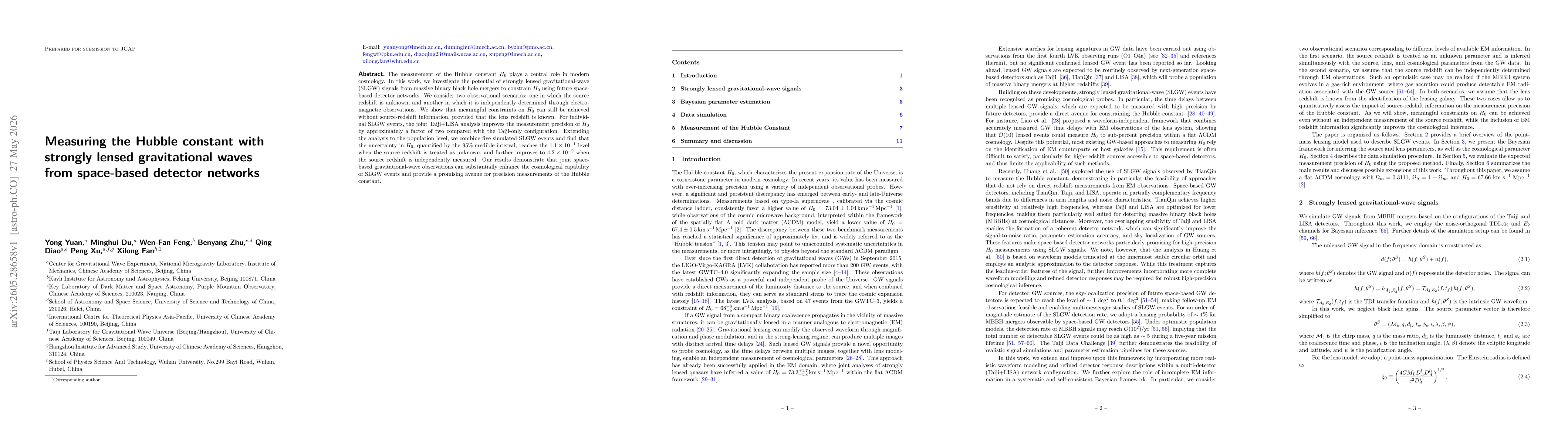 Thumbnail for Measuring the Hubble constant with strongly lensed gravitational waves from space-based detector networks